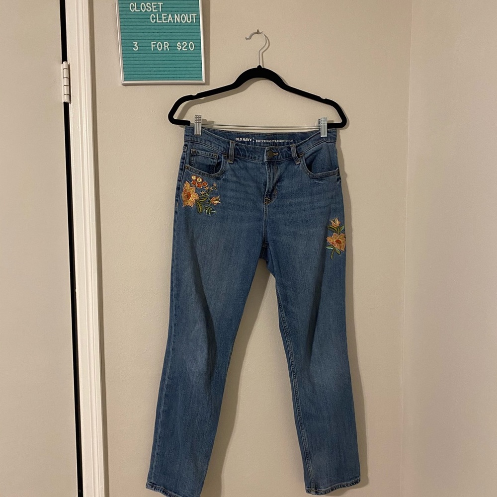 3for$20 floral embroidered boyfriend jeans